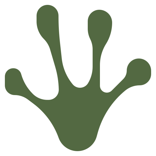 Green frog footprint icon symbolizing nocturnal wildlife and rainforest exploration.